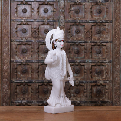 24" Handcrafted Radha Krishna Pure White Marble Statues Pair