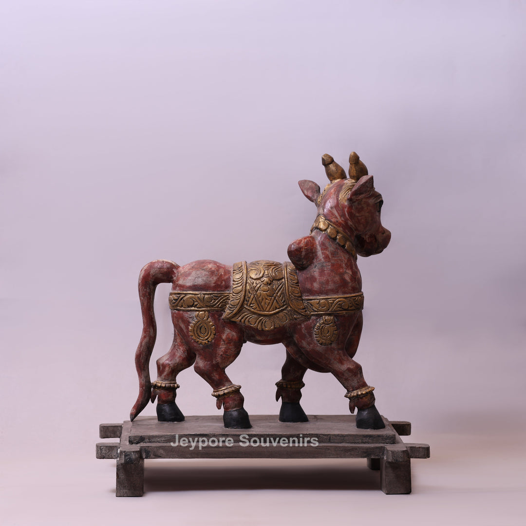 26" Vintage Hand-Painted Wooden Nandi (Bull) Statue