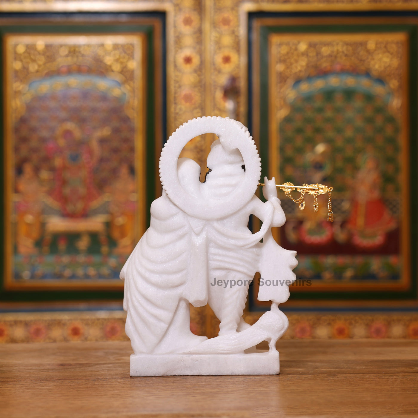 9" Exquisite Pure White Marble Radha Krishna Statue