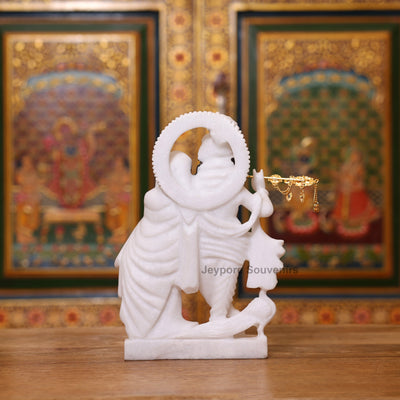 9" Exquisite Pure White Marble Radha Krishna Statue