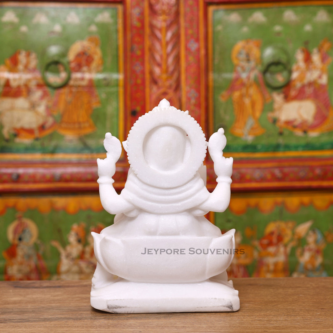 12" Handcrafted Pure White Marble Lord Ganesha Murti for Home &amp; Office Décor