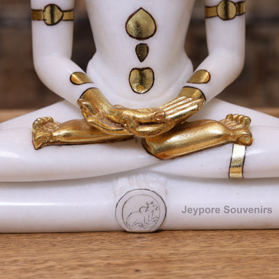 12" Adinath Bhagwan Idol in Pure White Marble