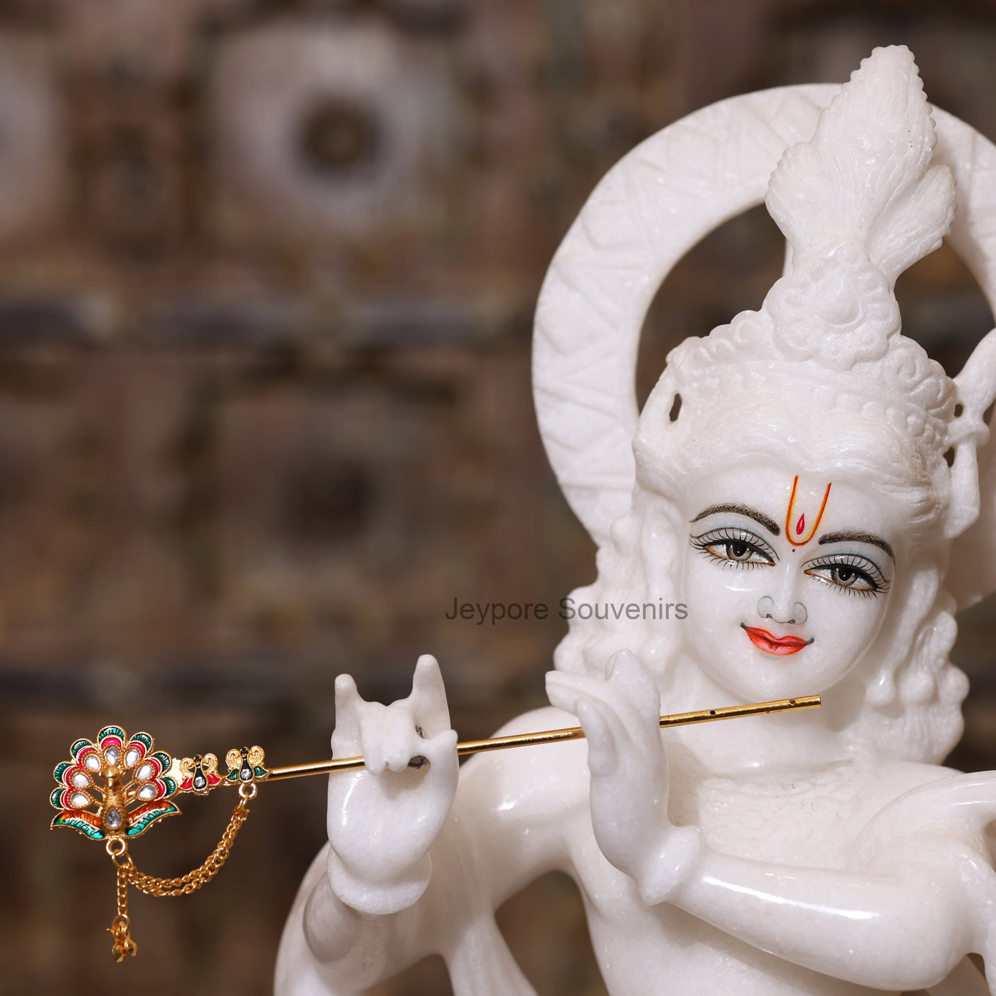 21" Majestic Handcrafted Pure White Marble Krishna Statue (Murti) with Flute