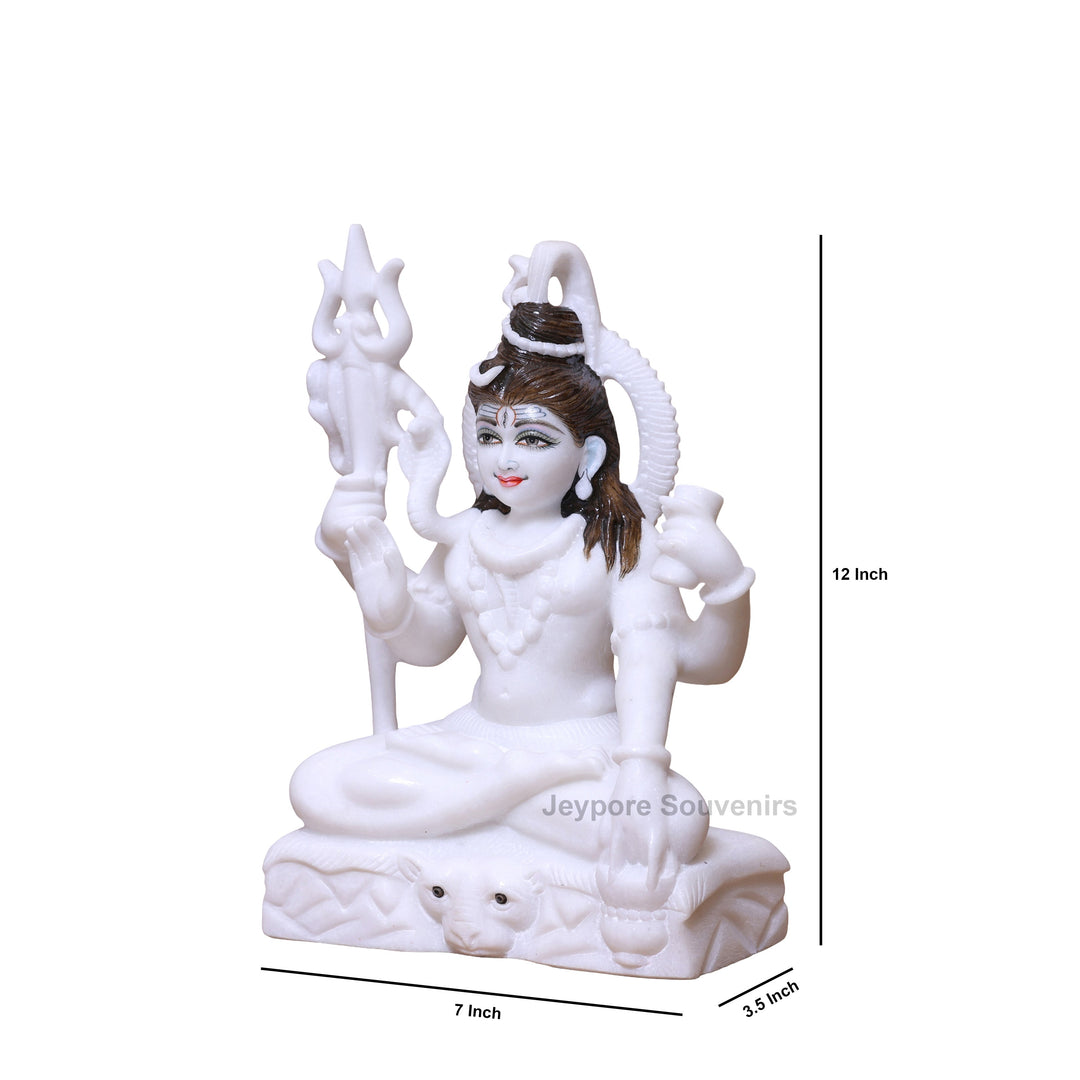 12" Pure White Marble Lord Shiva Idol