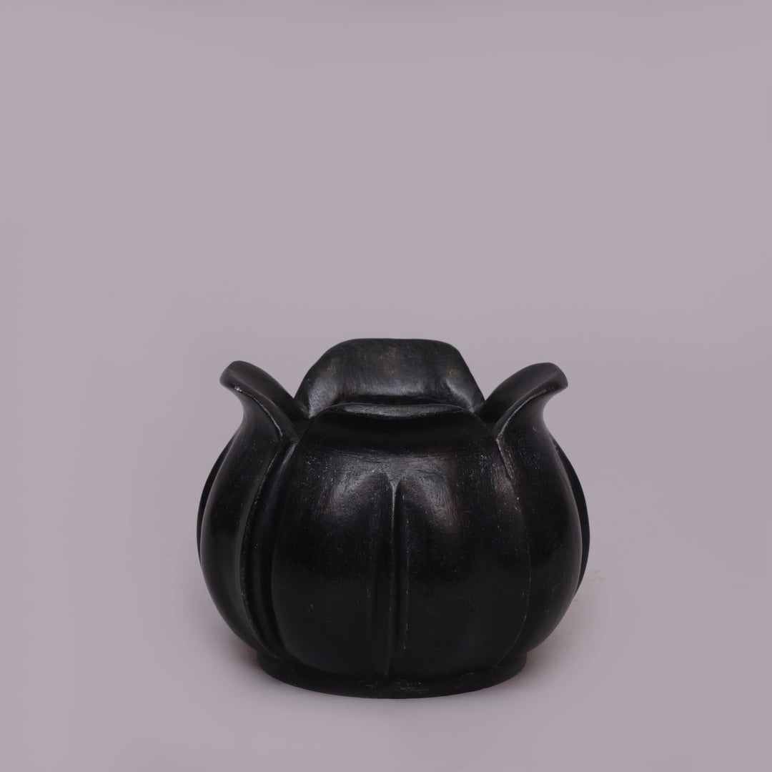 Handcrafted Black Marble Lotus Candle Holder with Sculpted Flared Petal Edges