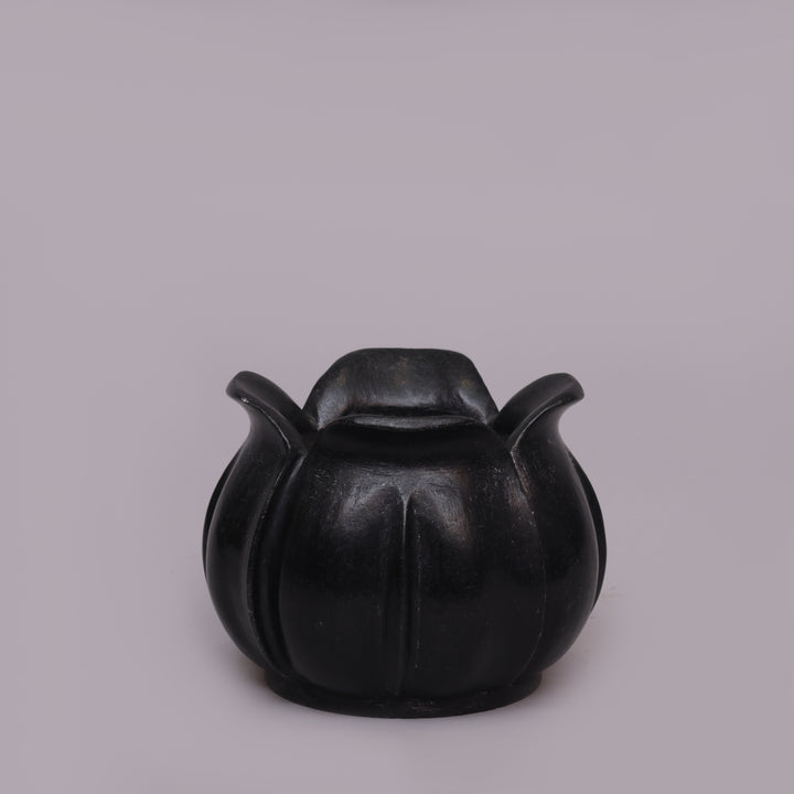 Handcrafted Black Marble Lotus Candle Holder with Sculpted Flared Petal Edges