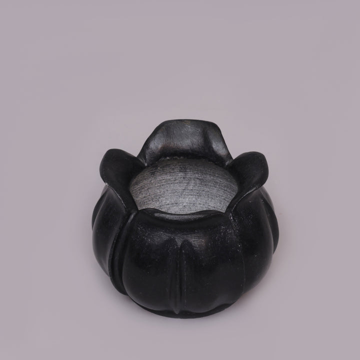 Handcrafted Black Marble Lotus Candle Holder with Sculpted Flared Petal Edges