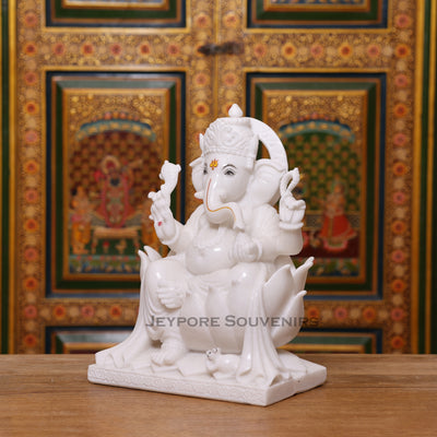 Pure white marble Lord Ganesha statue (murti) - 15 inches