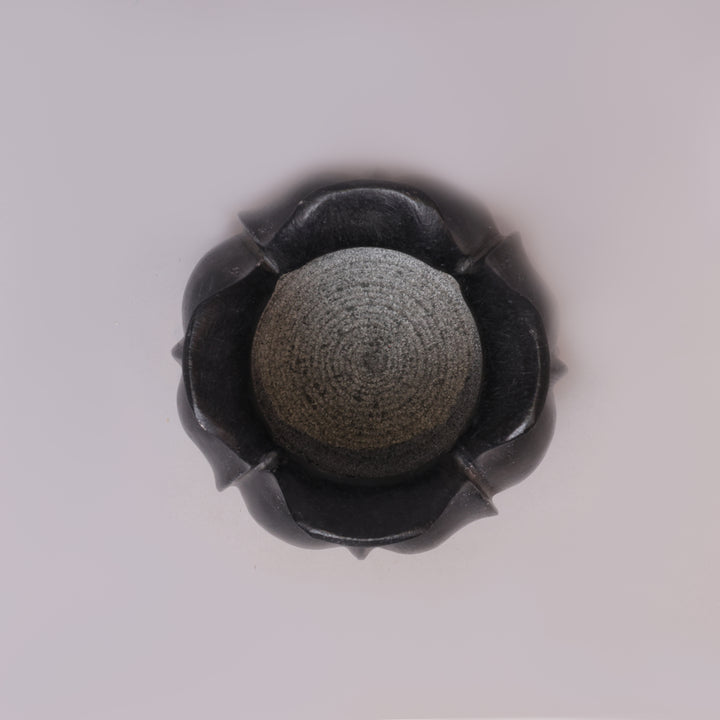 Handcrafted Black Marble Lotus Candle Holder with Sculpted Flared Petal Edges