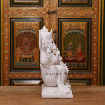 Pure white marble Lord Ganesha statue (murti) - 15 inches