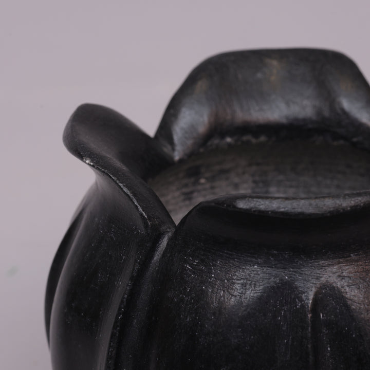 Handcrafted Black Marble Lotus Candle Holder with Sculpted Flared Petal Edges