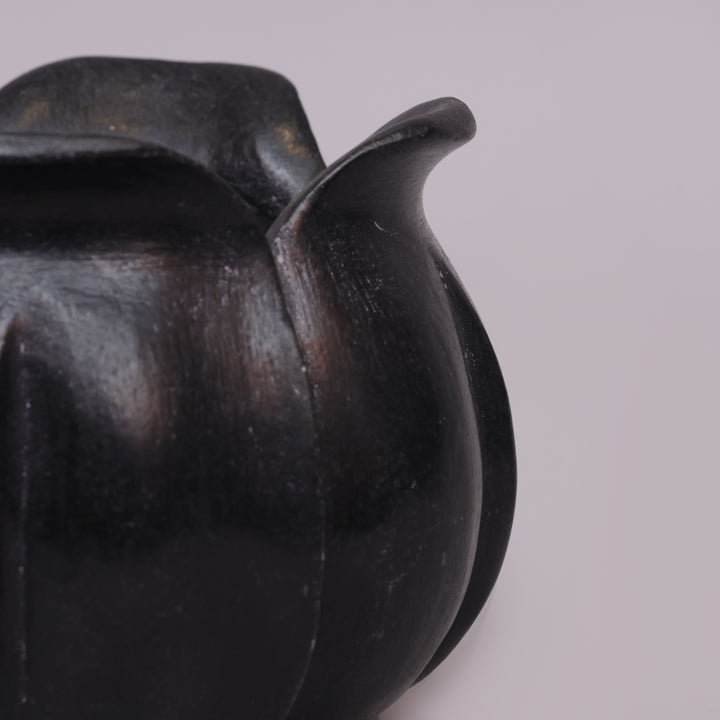 Handcrafted Black Marble Lotus Candle Holder with Sculpted Flared Petal Edges