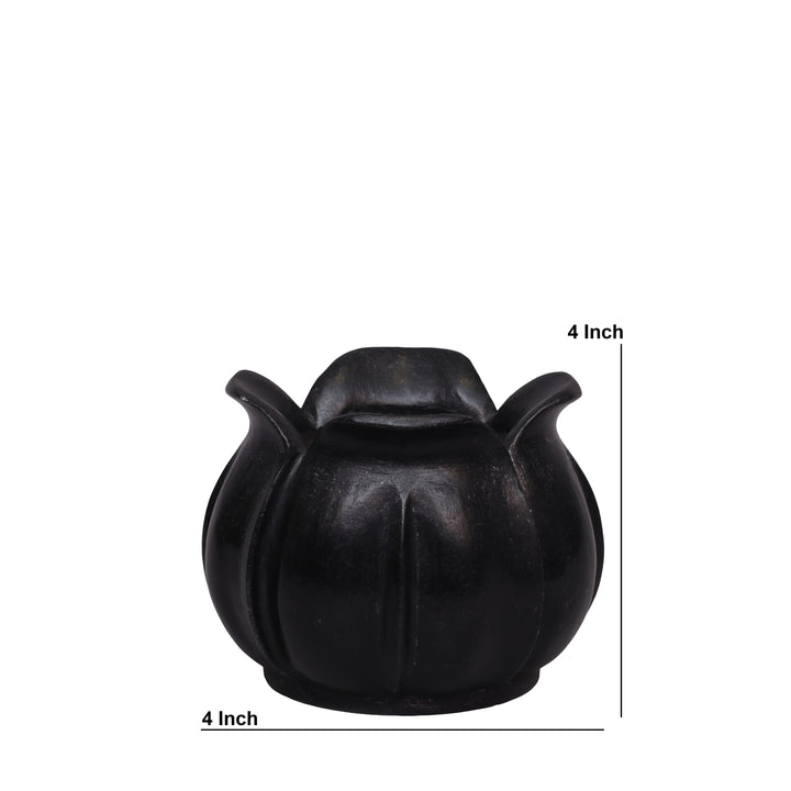 Handcrafted Black Marble Lotus Candle Holder with Sculpted Flared Petal Edges