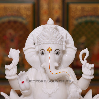 Pure white marble Lord Ganesha statue (murti) - 15 inches