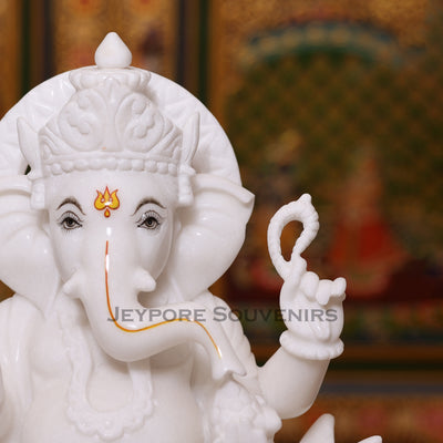 Pure white marble Lord Ganesha statue (murti) - 15 inches
