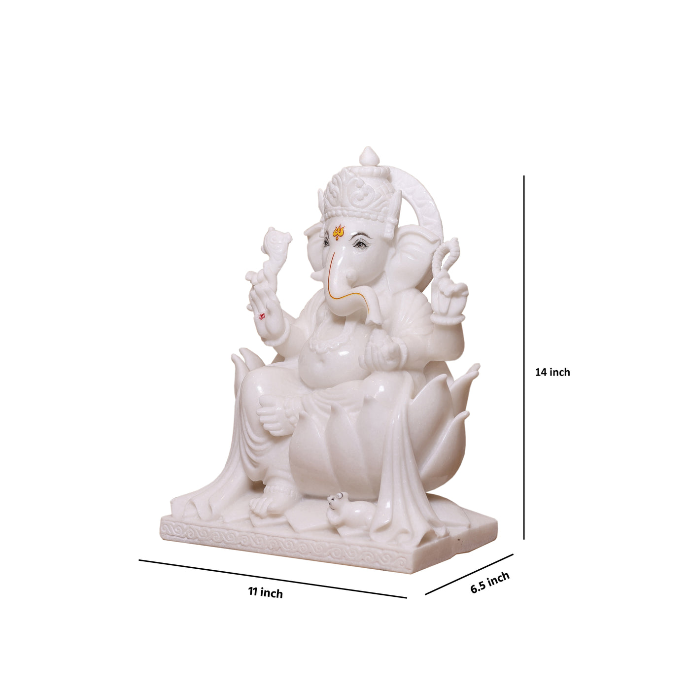 Pure white marble Lord Ganesha statue (murti) - 15 inches