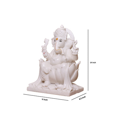 Pure white marble Lord Ganesha statue (murti) - 15 inches