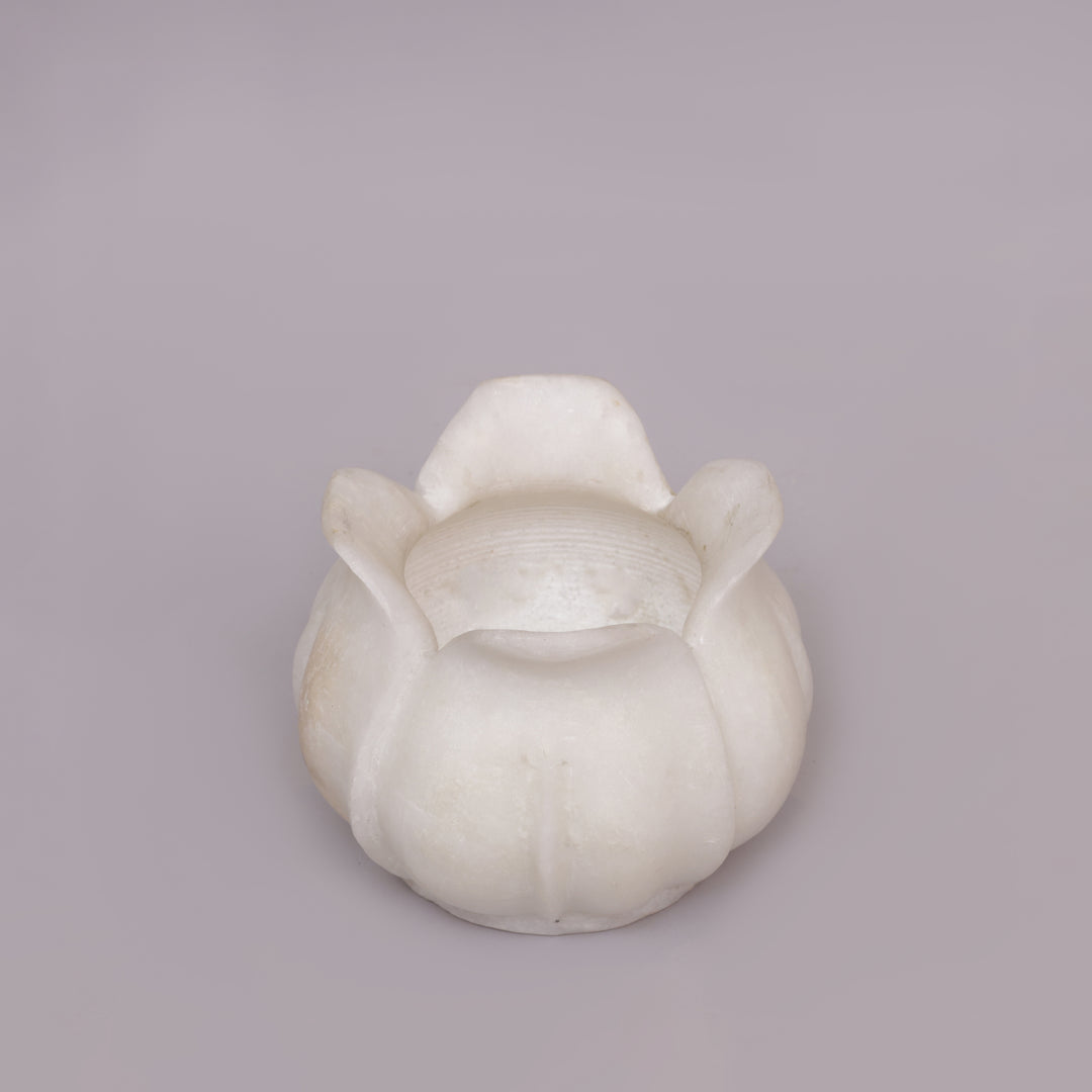 Handcrafted White Marble Lotus Candle Holder with Flared Petal Edges