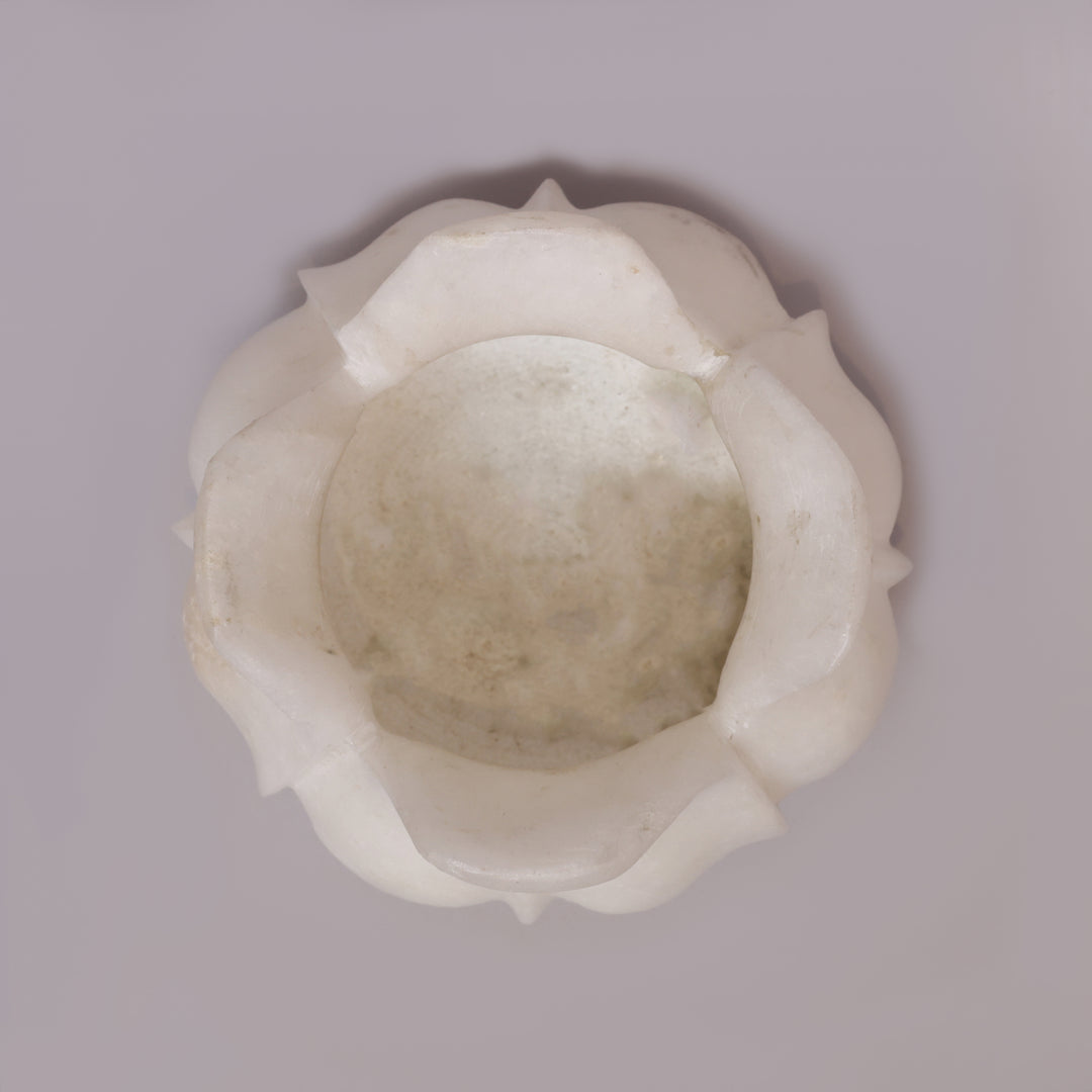 Handcrafted White Marble Lotus Candle Holder with Flared Petal Edges