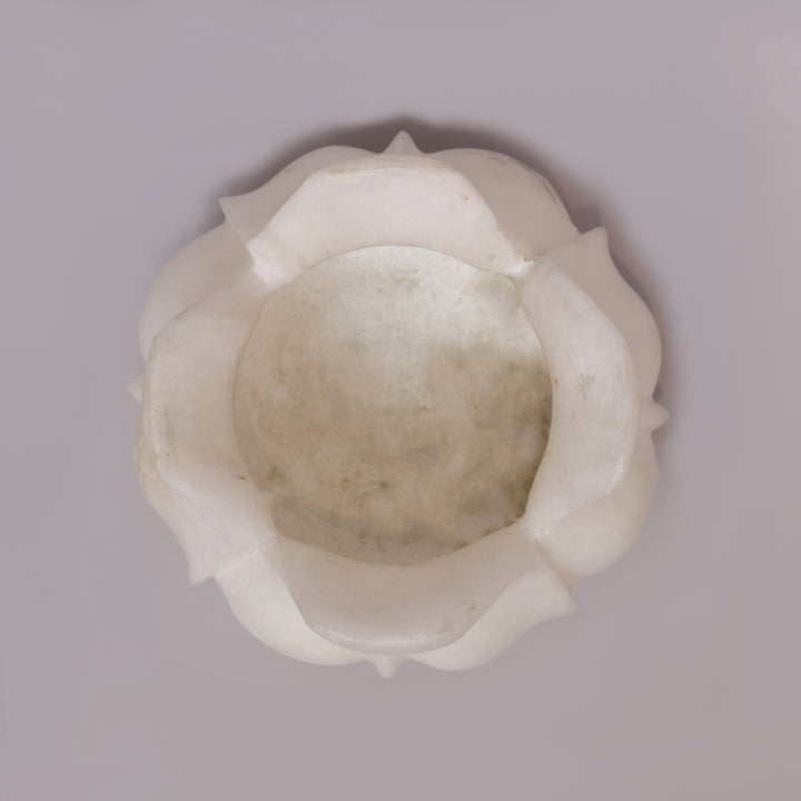 Handcrafted White Marble Lotus Candle Holder with Flared Petal Edges