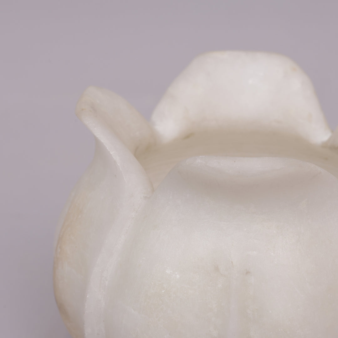 Handcrafted White Marble Lotus Candle Holder with Flared Petal Edges
