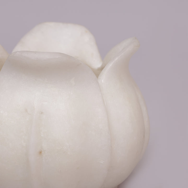 Handcrafted White Marble Lotus Candle Holder with Flared Petal Edges