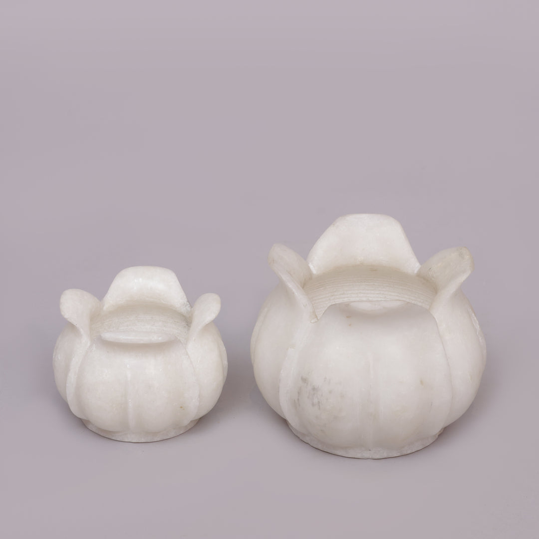 Handcrafted White Marble Lotus Candle Holder with Flared Petal Edges
