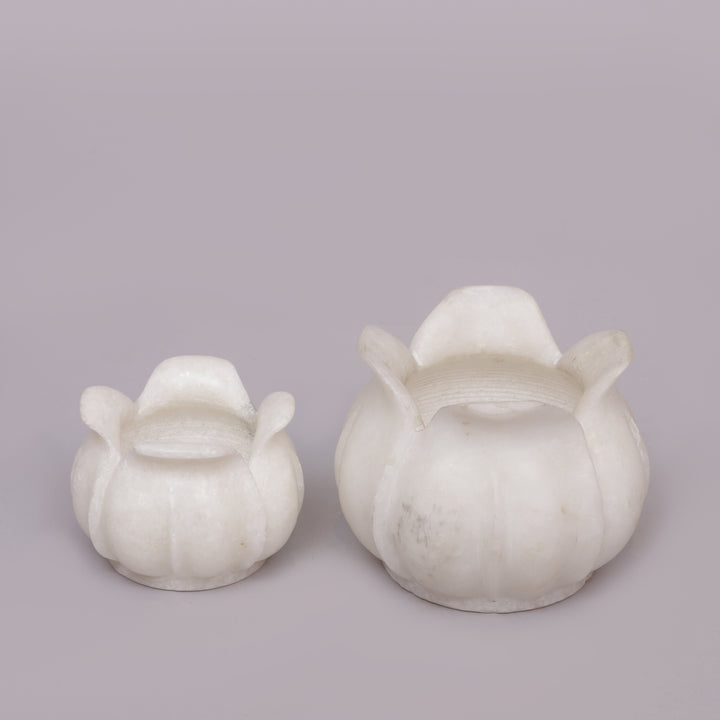 Handcrafted White Marble Lotus Candle Holder with Flared Petal Edges