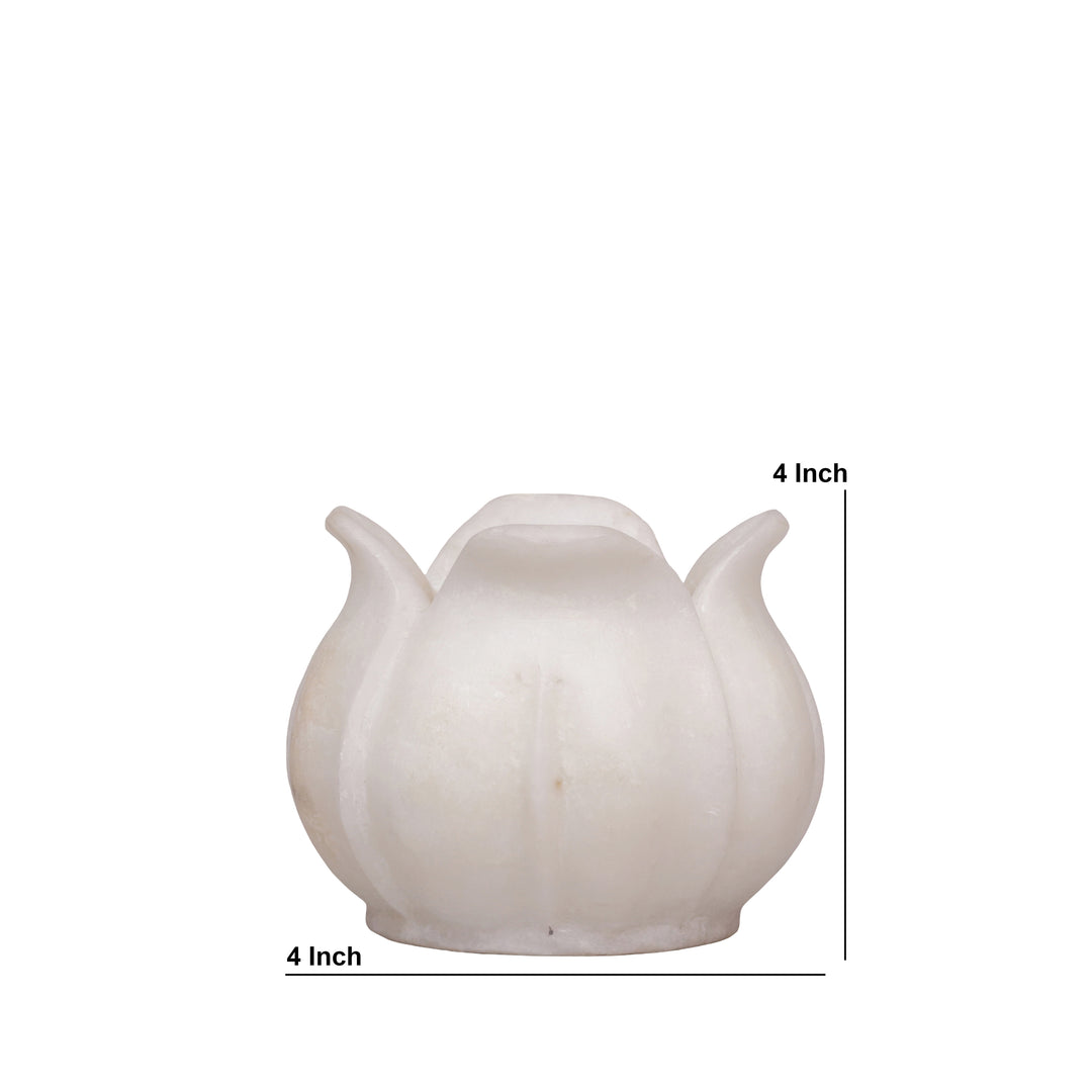 Handcrafted White Marble Lotus Candle Holder with Flared Petal Edges