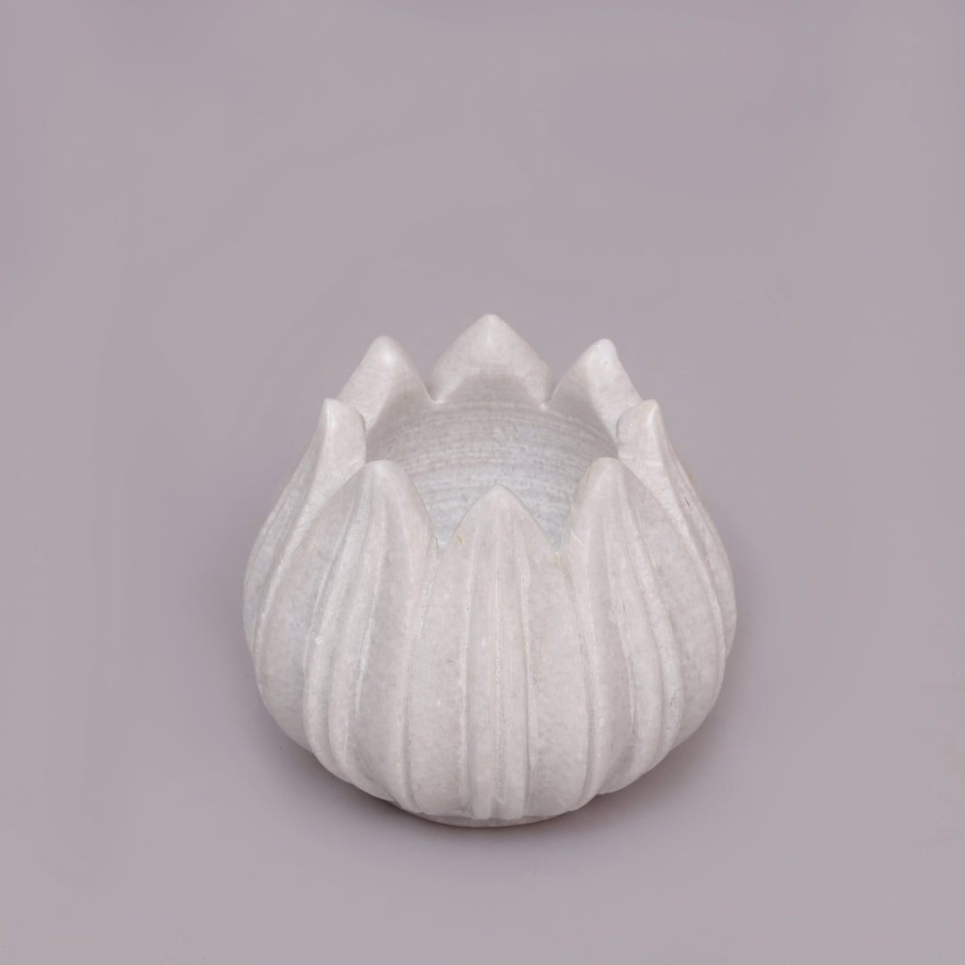 Handcrafted White Marble Lotus Tealight Holder