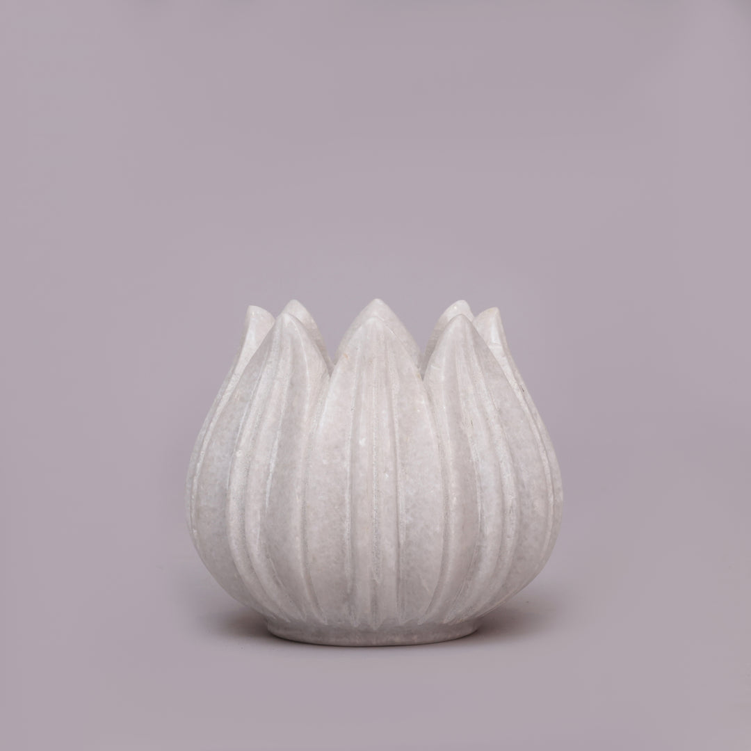 Handcrafted White Marble Lotus Tealight Holder