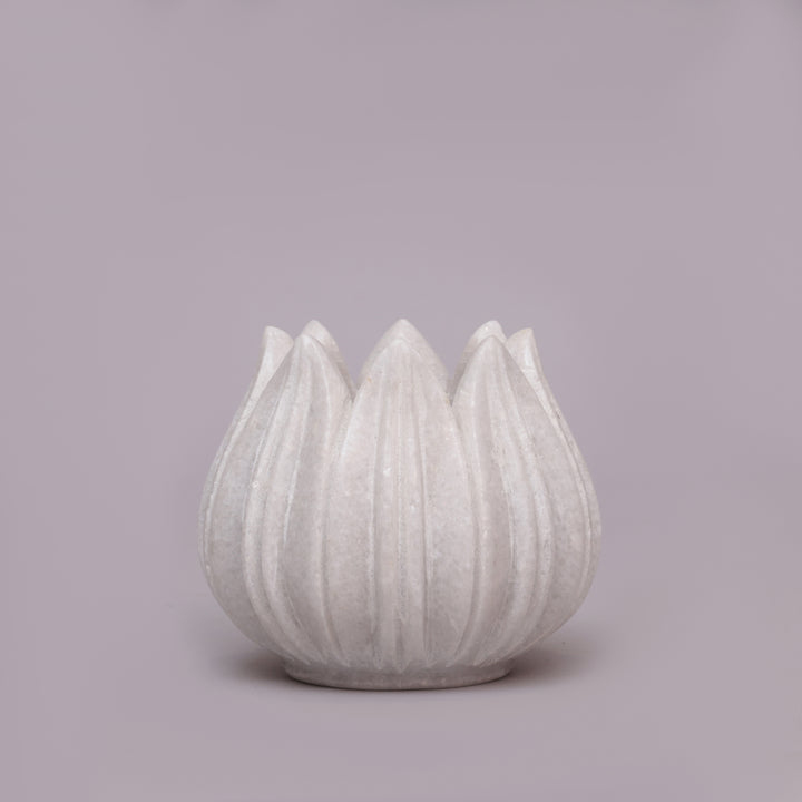 Handcrafted White Marble Lotus Tealight Holder