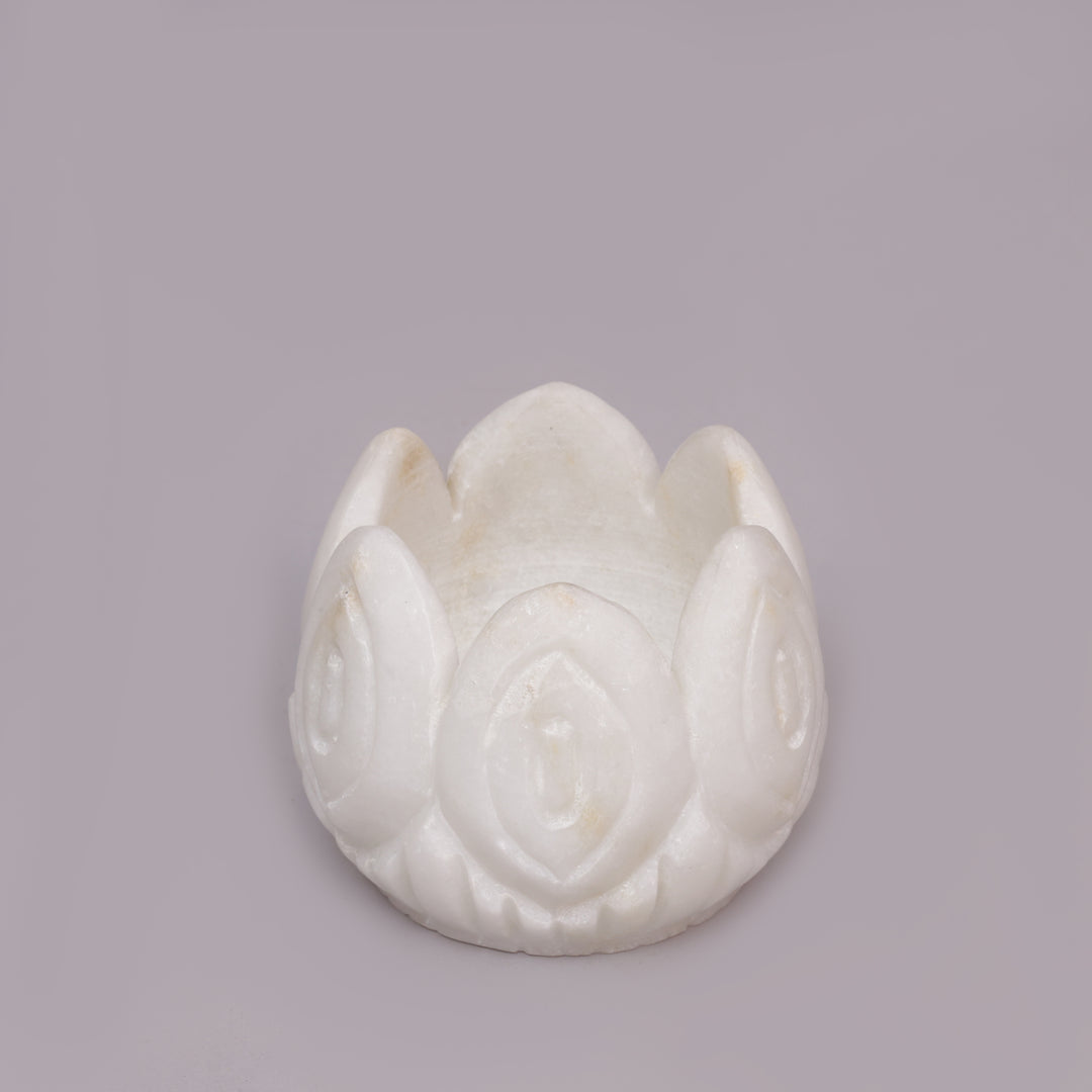 White Marble Lotus Tealight Candle Holder