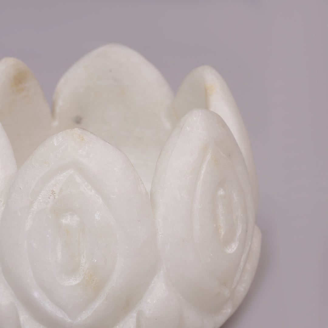 White Marble Lotus Tealight Candle Holder