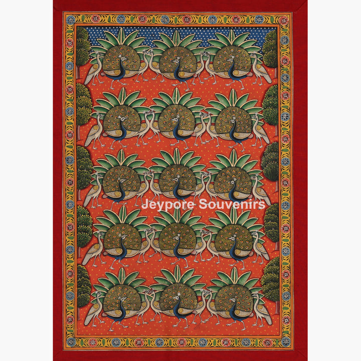 Peacock In A Garden - Pichwai Painting