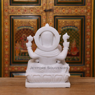 15" Pure White Marble Lord Ganesha Idol for Pooja Décor