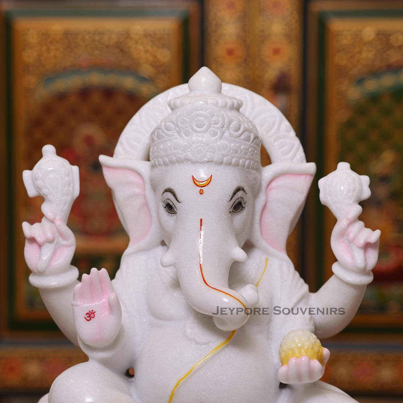 15" Pure White Marble Lord Ganesha Idol for Pooja Décor