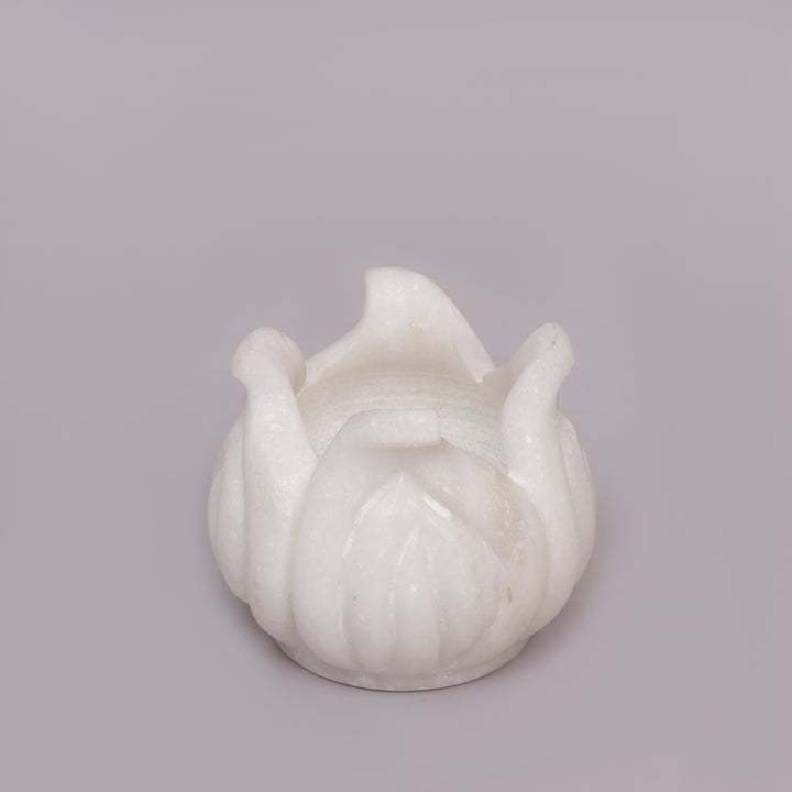 Handcrafted White Marble Lotus Tealight Candle Holder With Flower Design