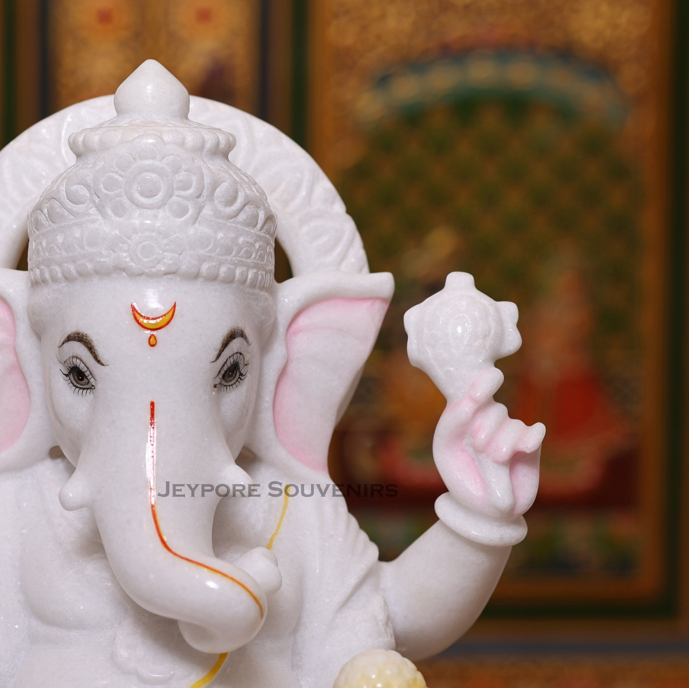 15" Pure White Marble Lord Ganesha Idol for Pooja Décor