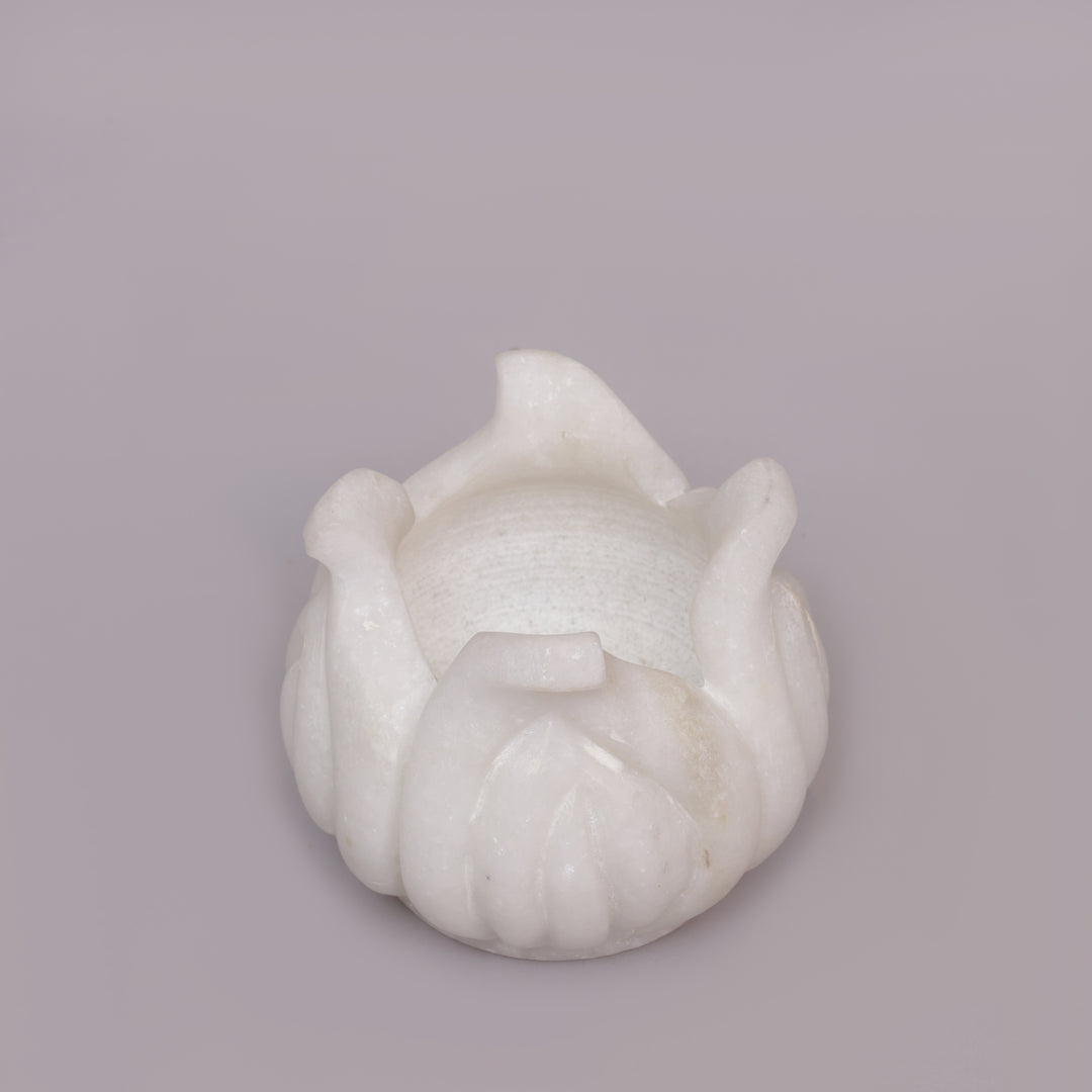 Handcrafted White Marble Lotus Tealight Candle Holder With Flower Design
