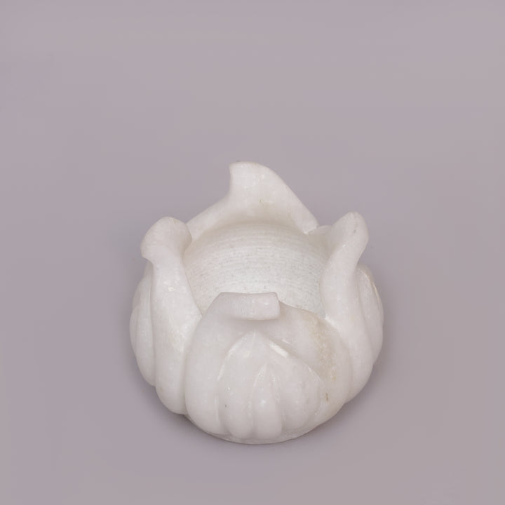 Handcrafted White Marble Lotus Tealight Candle Holder With Flower Design