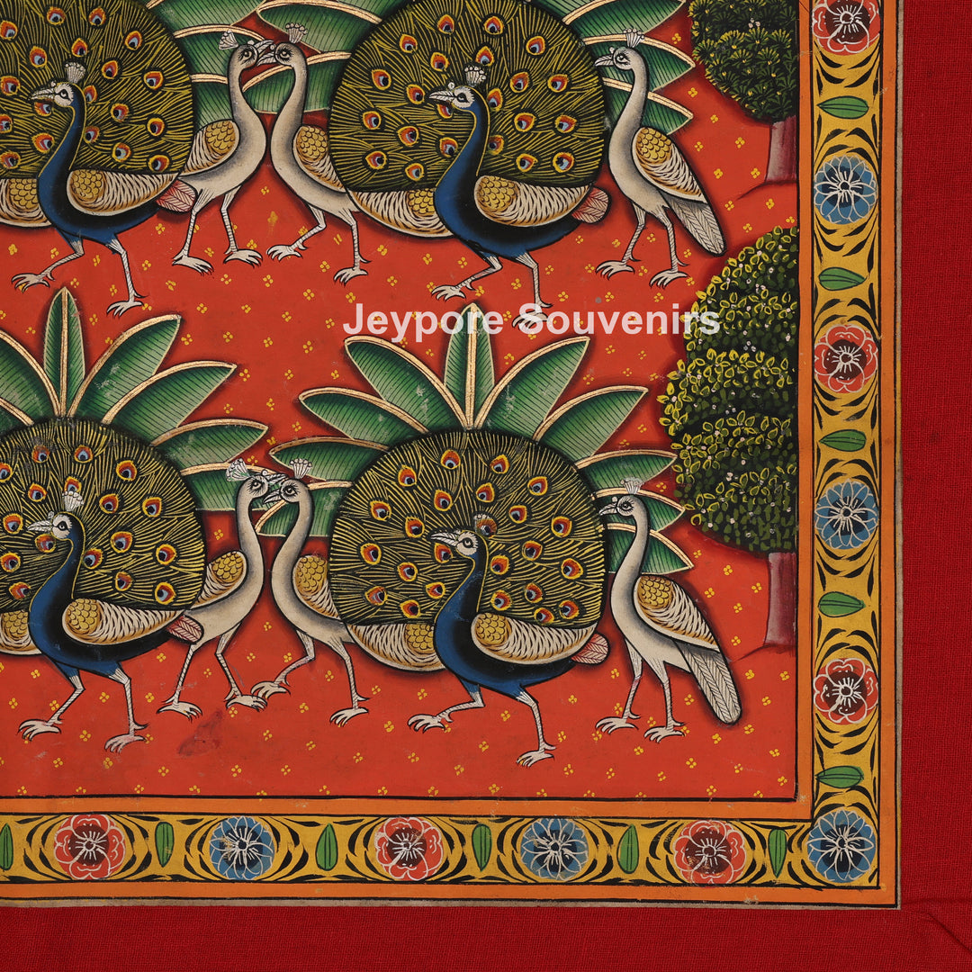Peacock In A Garden - Pichwai Painting