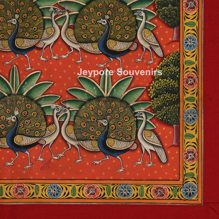 Peacock In A Garden - Pichwai Painting