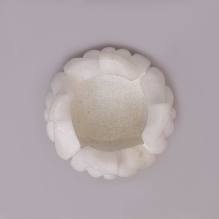 Handcrafted White Marble Lotus Tealight Candle Holder With Flower Design