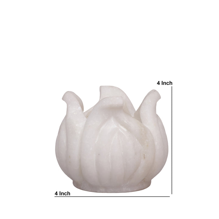 Handcrafted White Marble Lotus Tealight Candle Holder With Flower Design