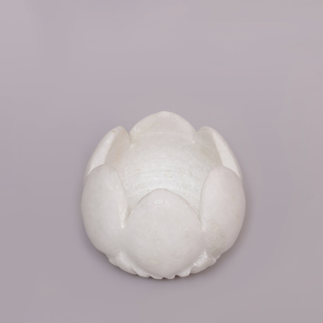 Handcrafted White Marble Lotus Tealight Candle Holder