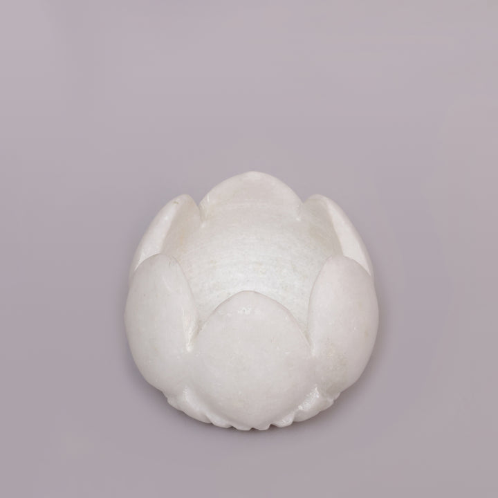 Handcrafted White Marble Lotus Tealight Candle Holder