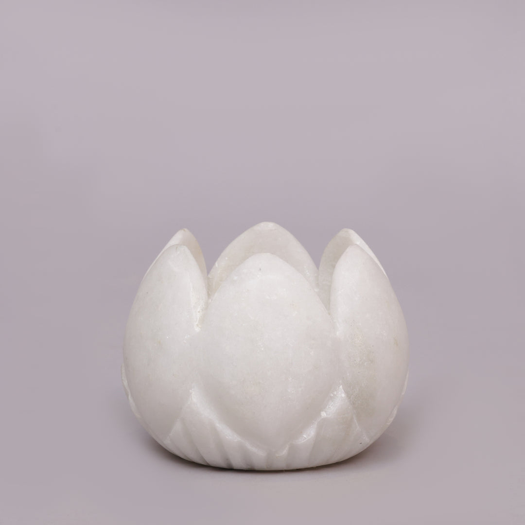 Handcrafted White Marble Lotus Tealight Candle Holder