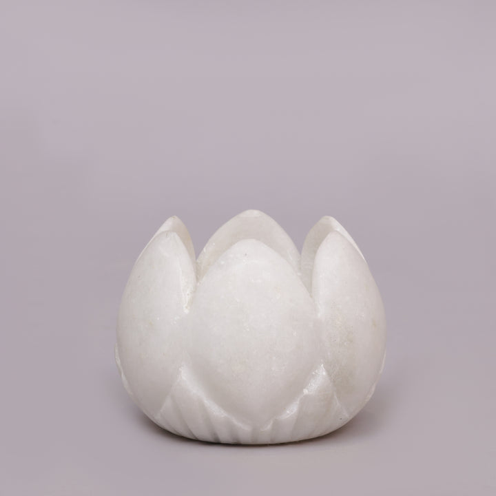 Handcrafted White Marble Lotus Tealight Candle Holder