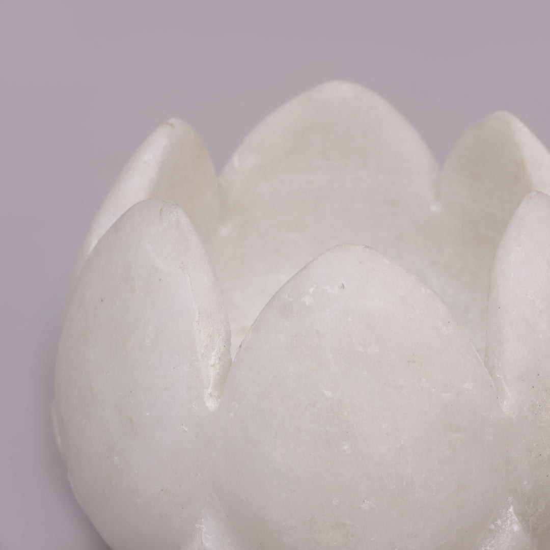 Handcrafted White Marble Lotus Tealight Candle Holder